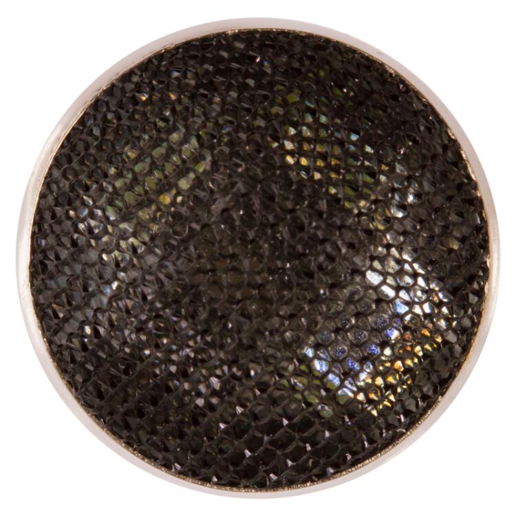 Metallknopf mit transparter Kunststoffeinlage überzogen mit schwarzem Stoffnetz 12mm