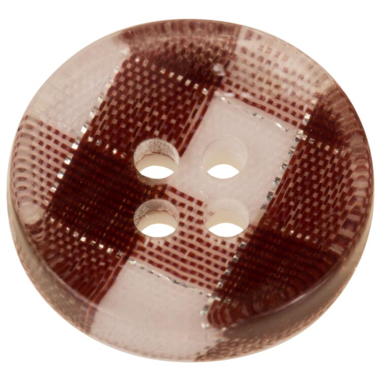 Kunstoffknopf transparent mit braun-weiß-kariertem Stoff
