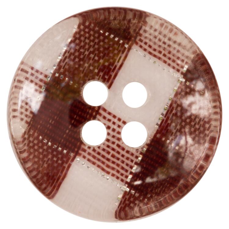 Kunstoffknopf transparent mit braun-weiß-kariertem Stoff 11mm