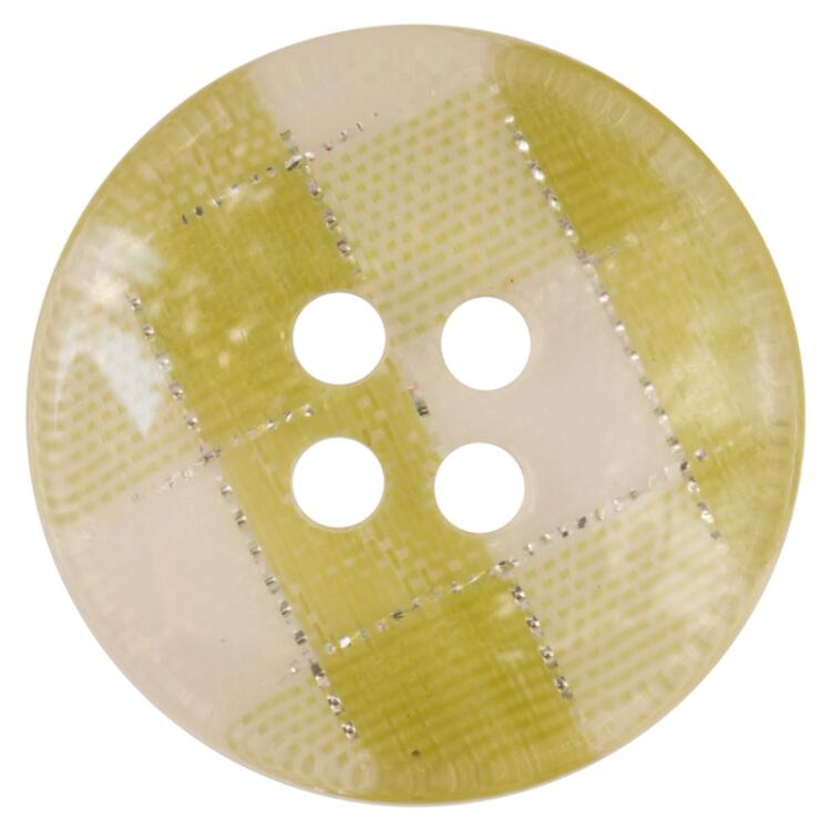 Kunstoffknopf transparent mit grün-weiß-kariertem Stoff 11mm