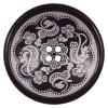 Kunststoffknopf in Schwarz in Tellerform mit floralem Muster in Silber