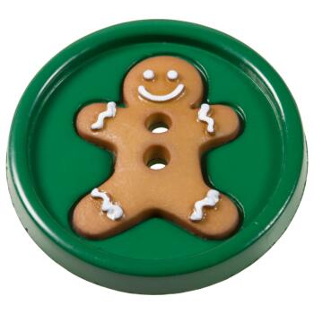 Weihnachtsknopf - grüner Knopf mit Lebkuchenmann in Braun