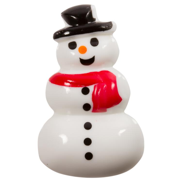 Weihnachtsknopf - lustiger Schneemann in Schneeweiß mit rotem Schal