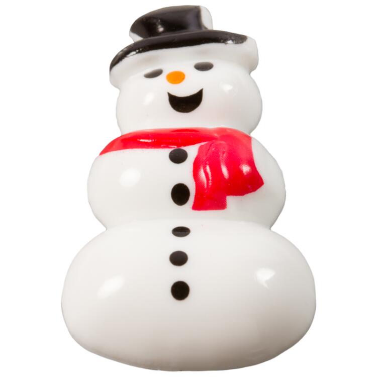Weihnachtsknopf - lustiger Schneemann in Schneeweiß mit rotem Schal 28mm
