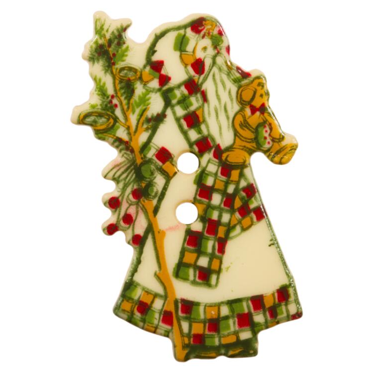 Weihnachtsknopf - Weihnachtsmann mit Tannenbaum und Teddybär 25mm