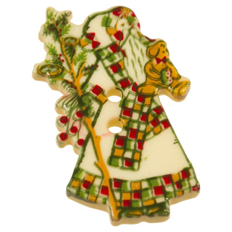 Weihnachtsknopf - Weihnachtsmann mit Tannenbaum und Teddybär 25mm