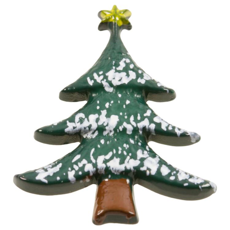 Weihnachtsknopf - Weihnachtsbaum in Grün mit einem Stern in Gold 25mm