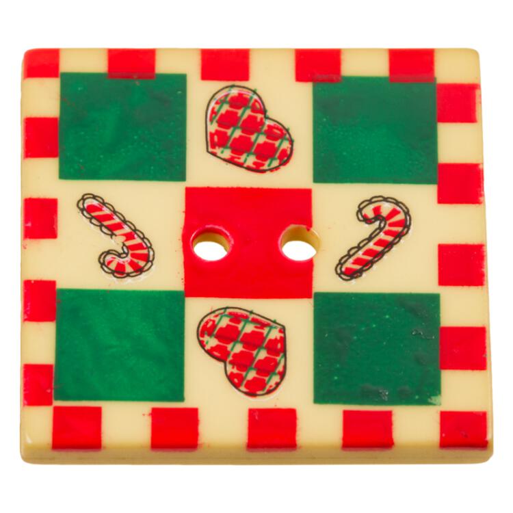 Weihnachtsknopf - quadratischer Knopf in Bunt mit Süßigkeiten