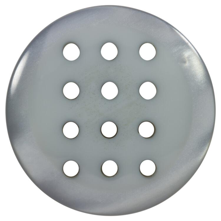 Grauer Kunststoffknopf mit zwölf Löchern für freie Gestaltung