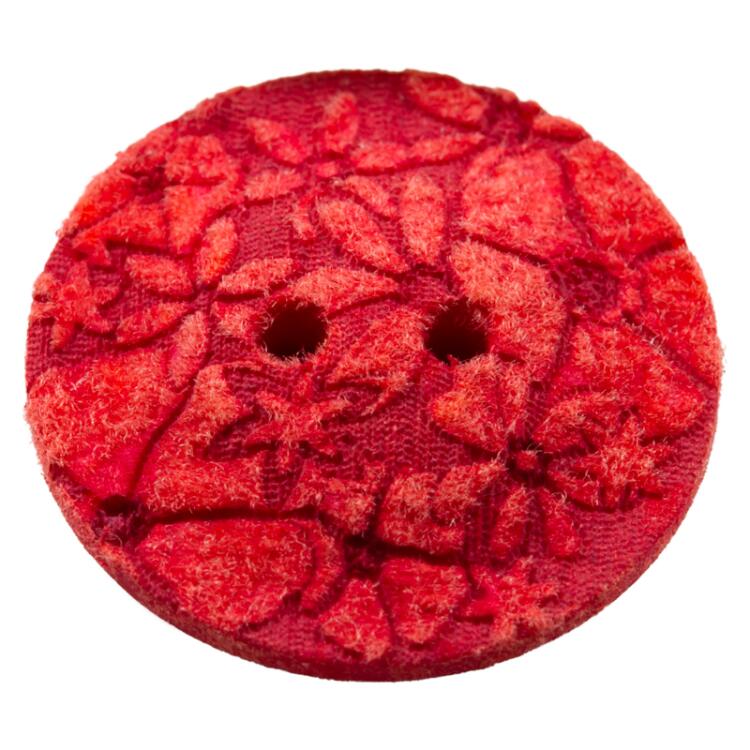 Knopf aus Zellulose rot gefärbt mit Blumenmotiv 23mm