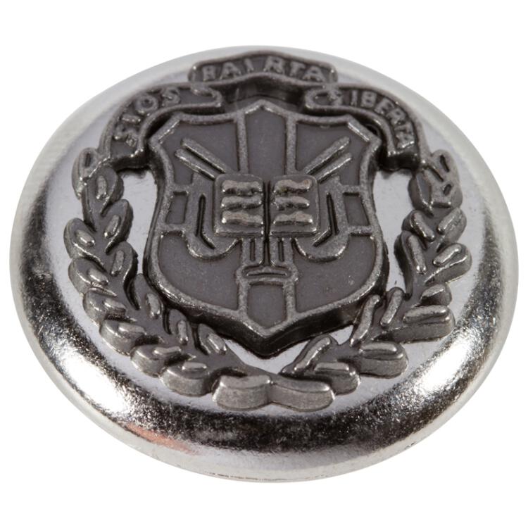 Silberner Metallknopf mit Wappen-Einsatz in Grau 15mm