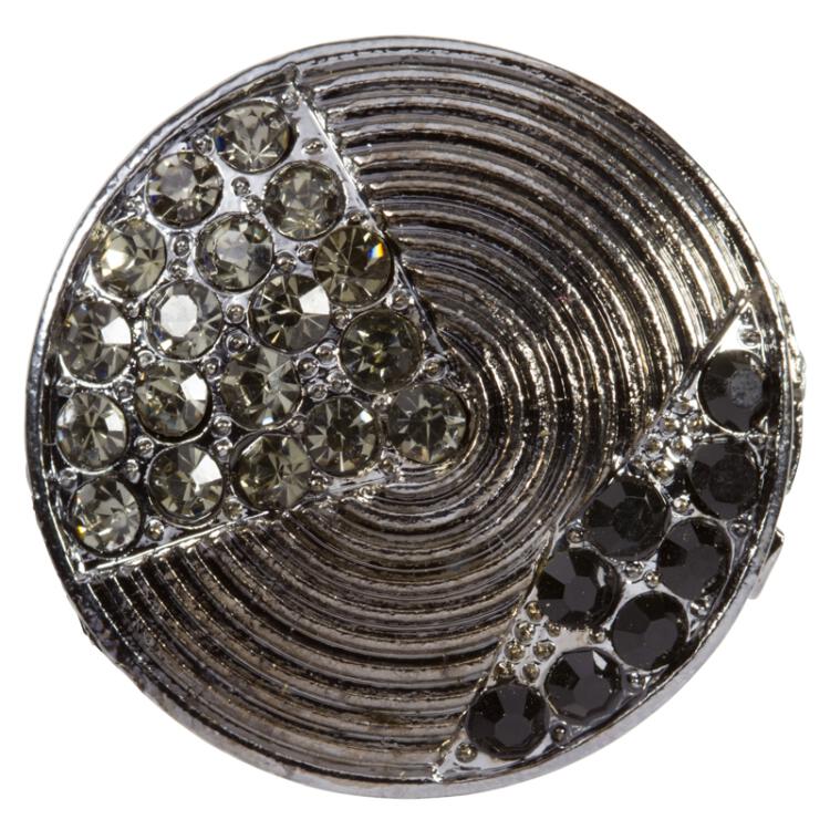 Metallknopf in Titangrau mit zweifarbigen Strasssteinen 20mm