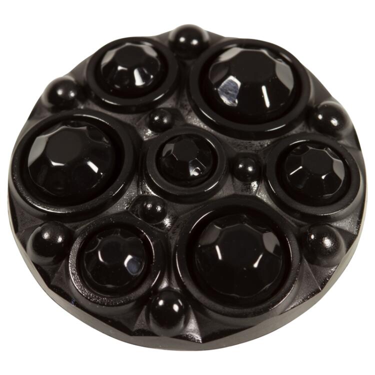 Kunststoffknopf in Schwarz mit imitierten Steinchen 15mm
