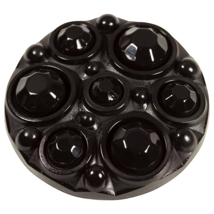 Kunststoffknopf in Schwarz mit imitierten Steinchen 28mm