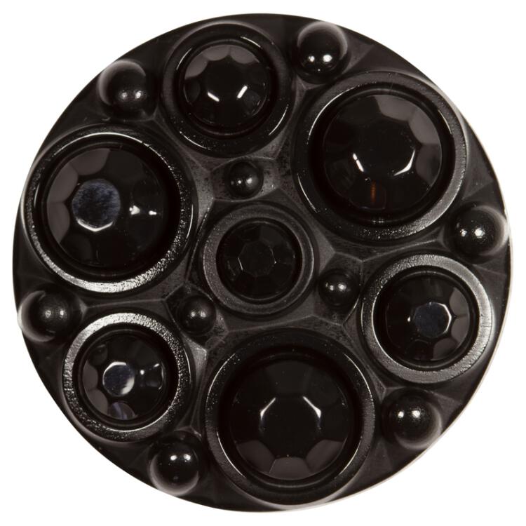 Kunststoffknopf in Schwarz mit imitierten Steinchen 28mm