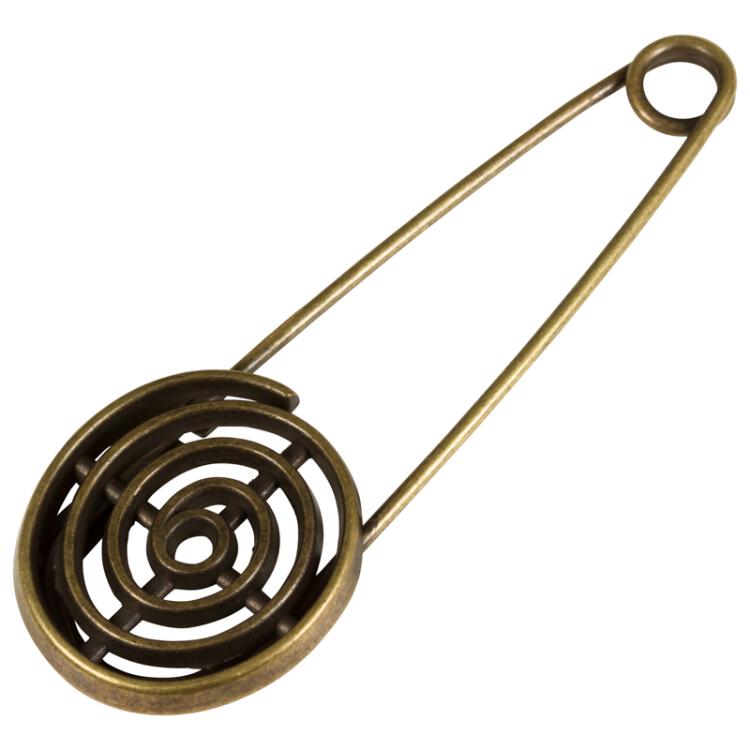 Ziernadel aus Metall in Altmessing mit Spirale 75mm