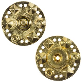 Metalldruckknopf in Gold mit Zierteilen auf Vorderseite