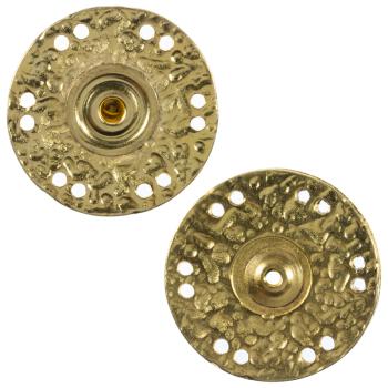 Metalldruckknopf in Gold mit Zierteilen auf Vorderseite