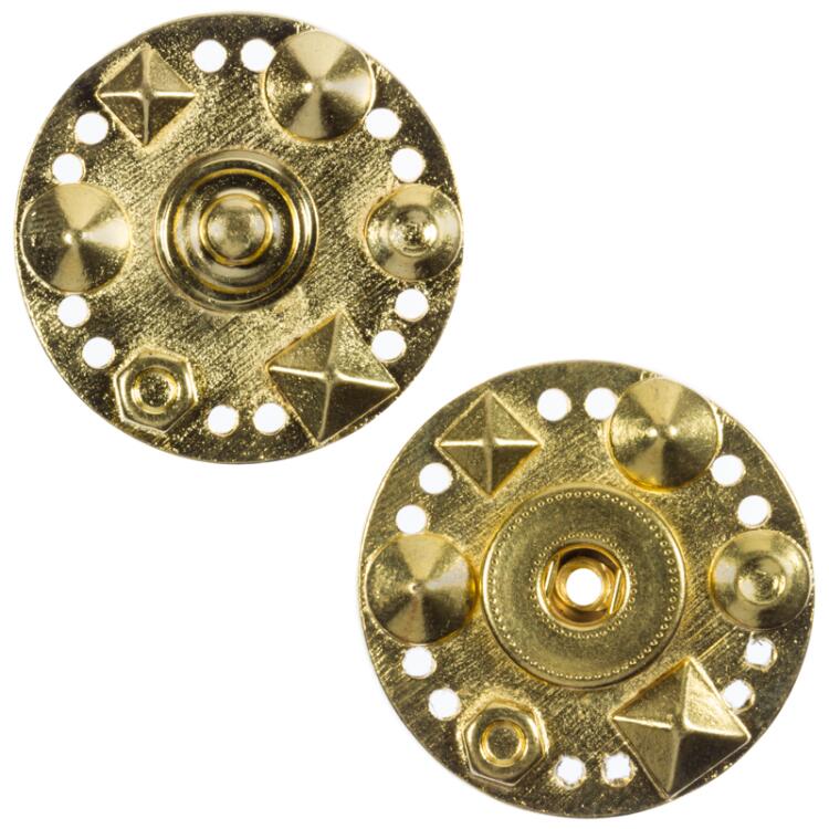 Metalldruckknopf in Gold mit Zierteilen auf Vorderseite 36mm