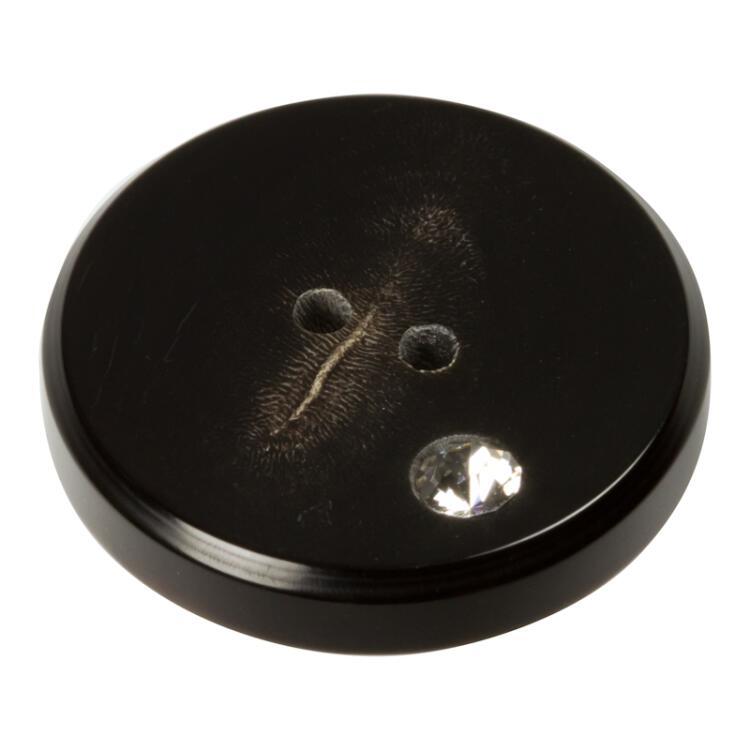 Hornknopf in Schwarz mit Swarovski Kristall 28mm