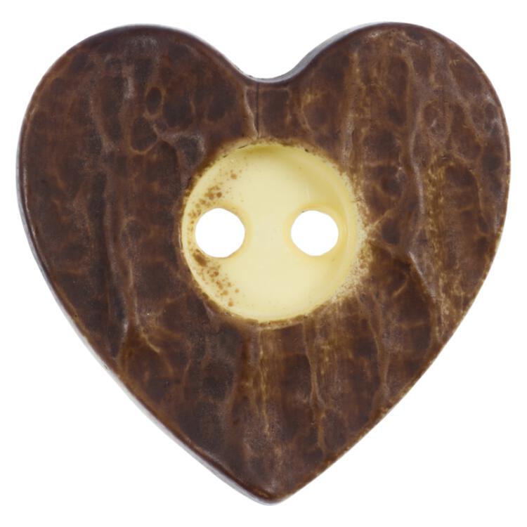 Trachtenknopf in Hirschhornoptik braun Herzform 12mm