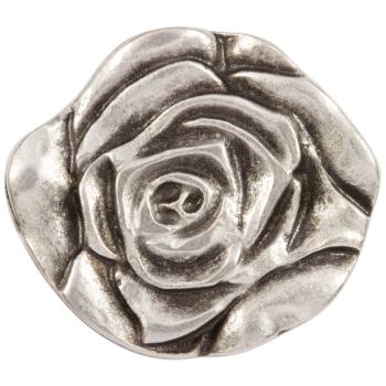 Metallknopf in Rosenblütenform in Altsilber