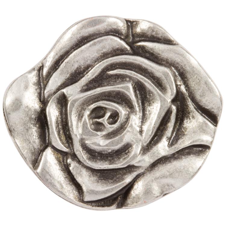 Metallknopf in Rosenblütenform in Altsilber 15mm