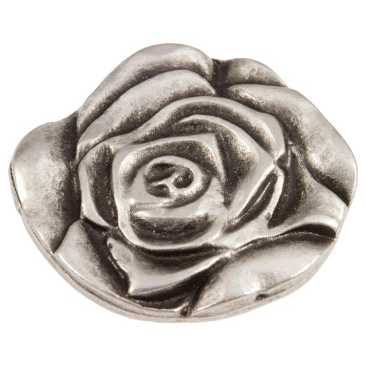Metallknopf in Rosenblütenform in Altsilber 23mm