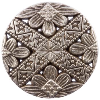Metallknopf flach mit floralem Motiv in Altsilber