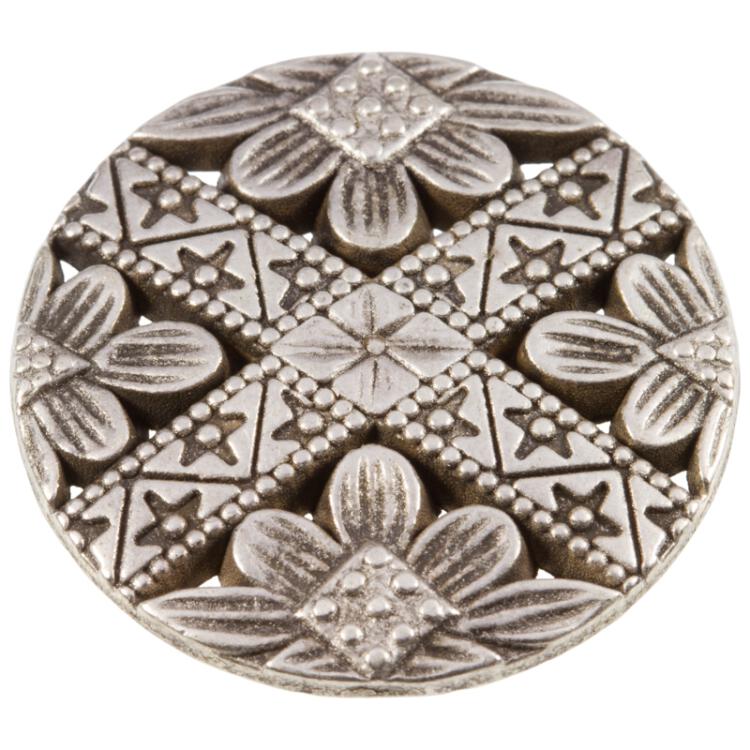 Metallknopf flach mit floralem Motiv in Altsilber 11mm