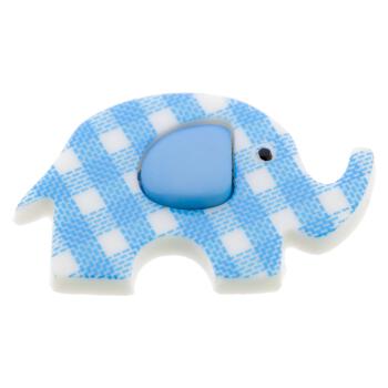 Kinderknopf - blauer Elefant karriert