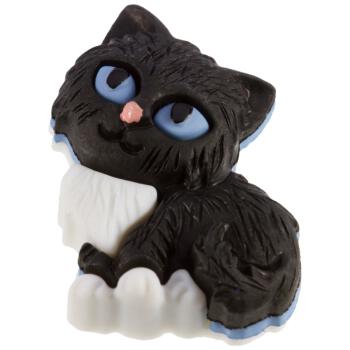 Kinderknopf - süße Katze in Schwarz-Weiß mit blauen Augen