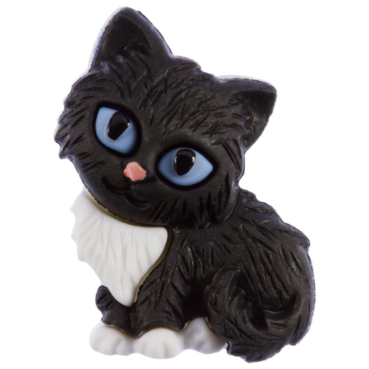 Kinderknopf - süße Katze in Schwarz-Weiß mit blauen Augen 25mm