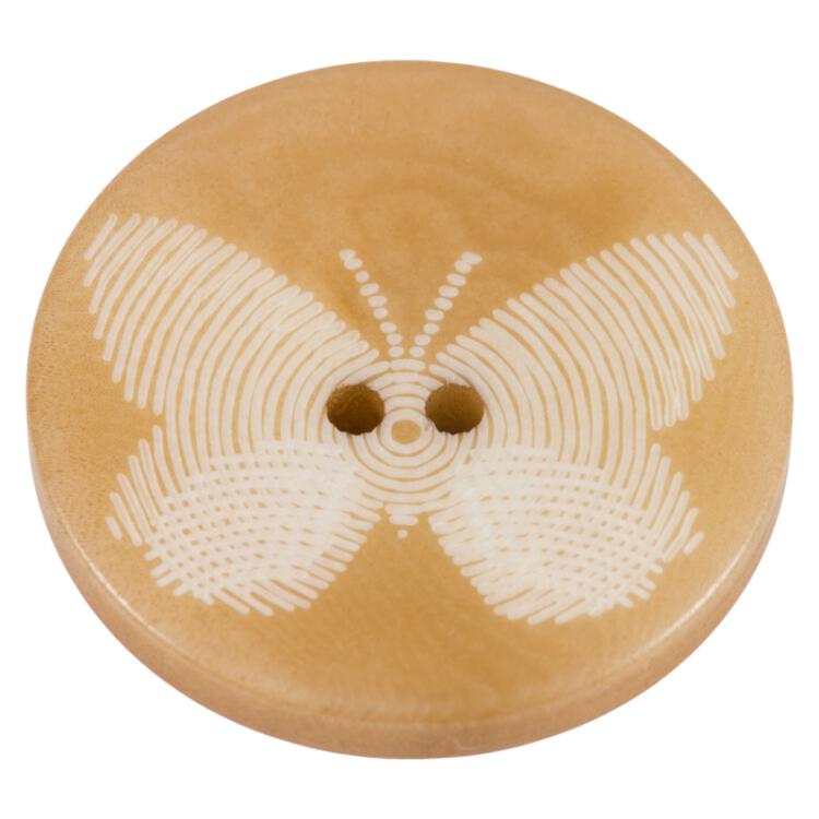 Steinnussknopf beige gefärbt mit Schmetterling Lasergravur
