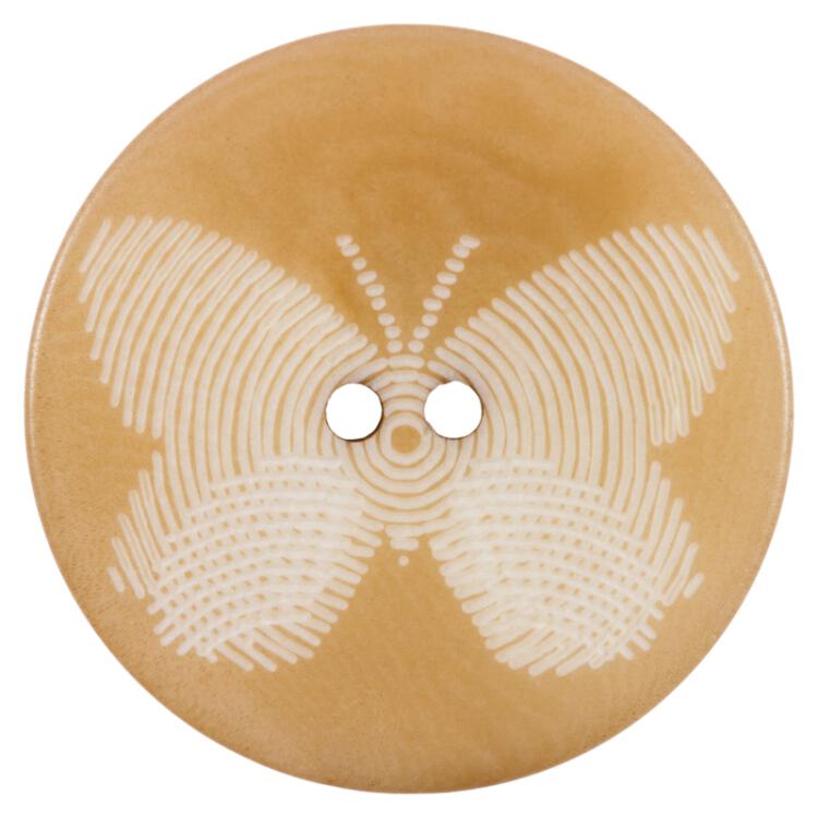 Steinnussknopf beige gefärbt mit Schmetterling Lasergravur 20mm