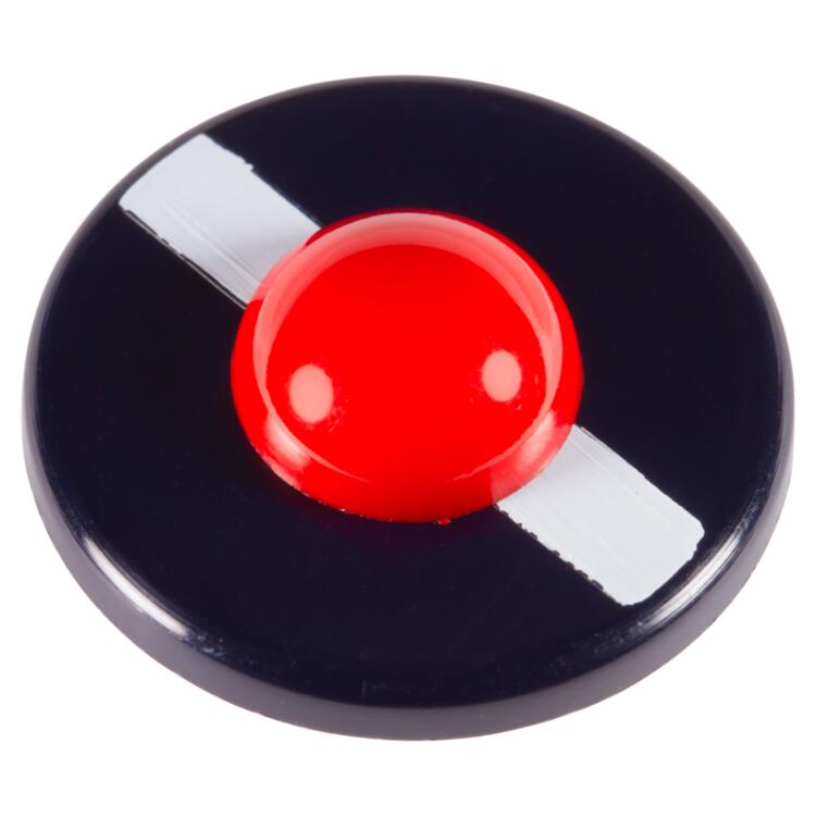 Maritimer Knopf aus Kunststoff in Marineblau mit rotem Punkt 14mm