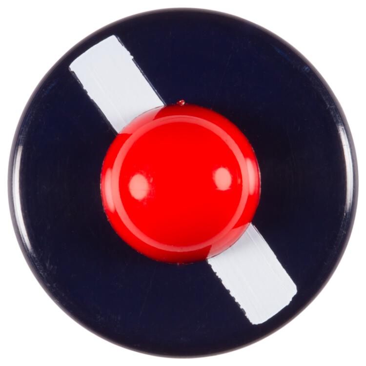 Maritimer Knopf aus Kunststoff in Marineblau mit rotem Punkt 14mm
