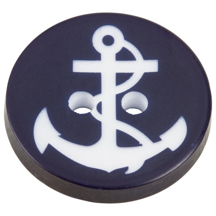 Maritimer Knopf aus Kunststoff in Marineblau mit weißem Anker