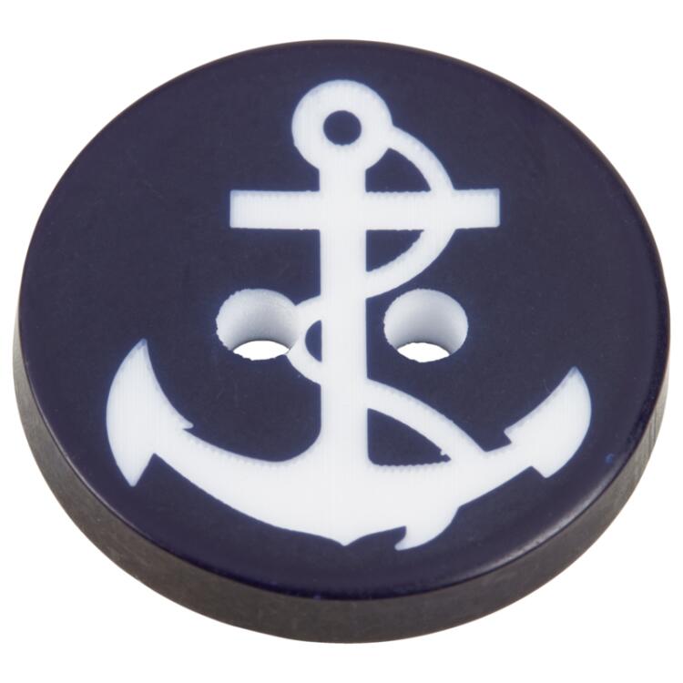 Maritimer Knopf aus Kunststoff in Marineblau mit weißem Anker 15mm