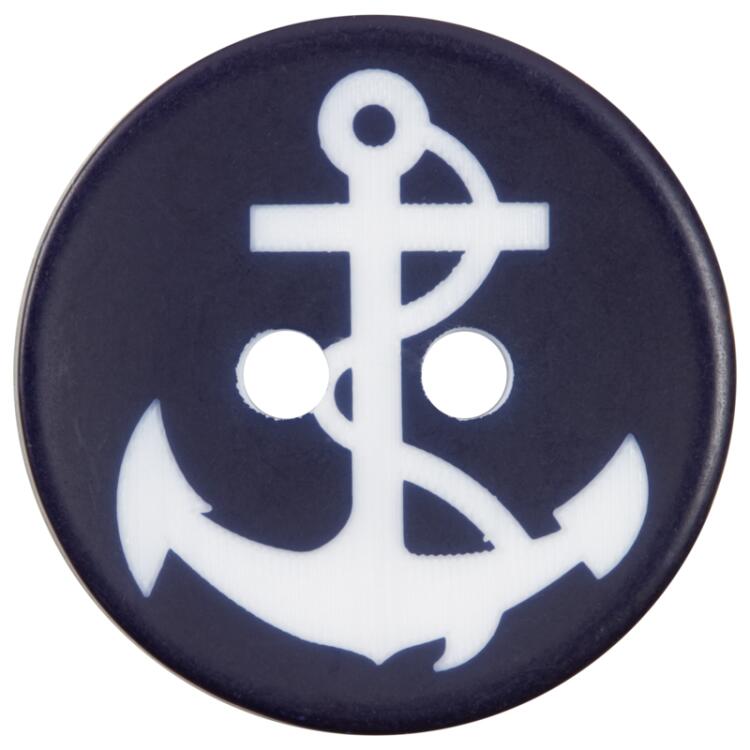 Maritimer Knopf aus Kunststoff in Marineblau mit weißem Anker 20mm
