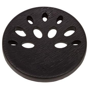 Kunststoffknopf in Schwarz mit ovalen Löchern auf einer Knopfhälfte