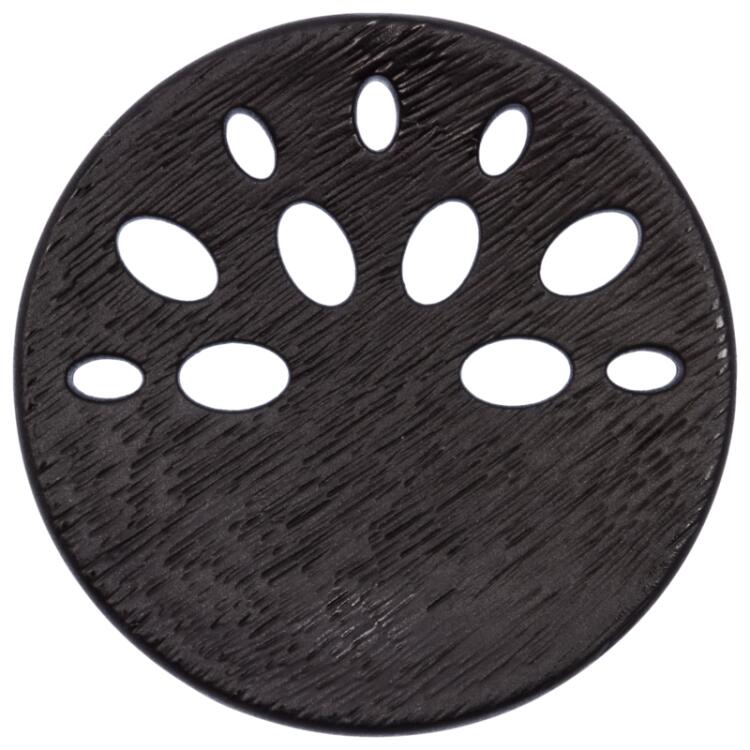 Kunststoffknopf in Schwarz mit ovalen Löchern auf einer Knopfhälfte 18mm