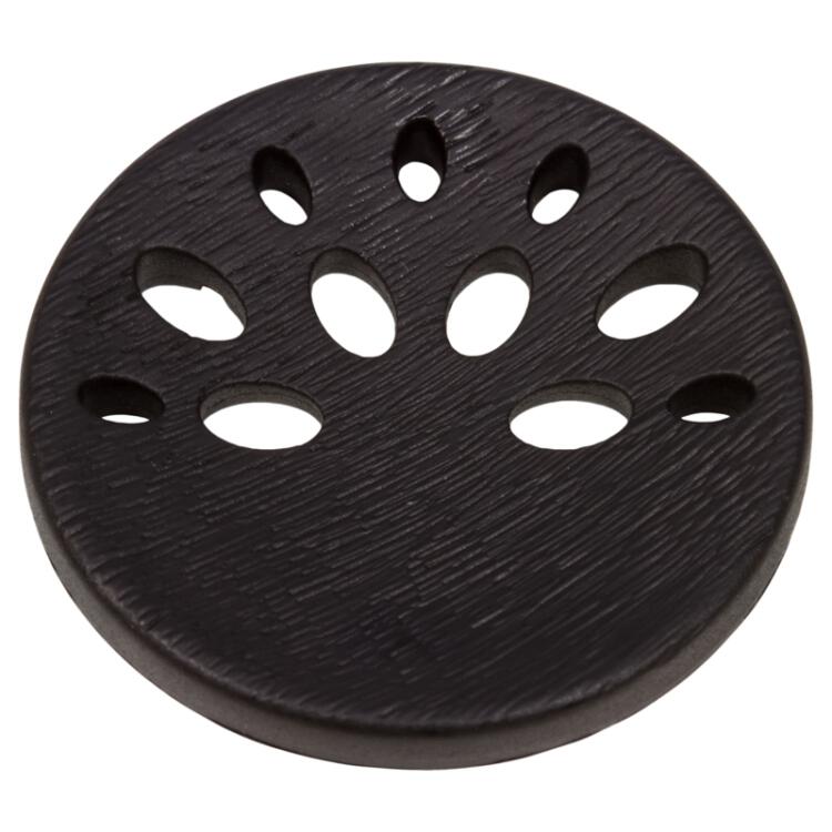 Kunststoffknopf in Schwarz mit ovalen Löchern auf einer Knopfhälfte 28mm