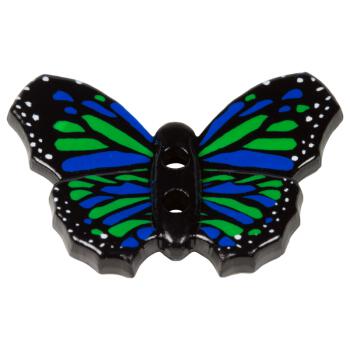 Kinderknopf - Schmetterling in Schwarz mit Muster in Grün-Blau
