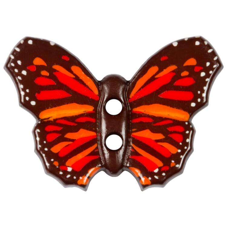 Kinderknopf - Schmetterling in Braun mit Muster in Rot-Orange 28mm