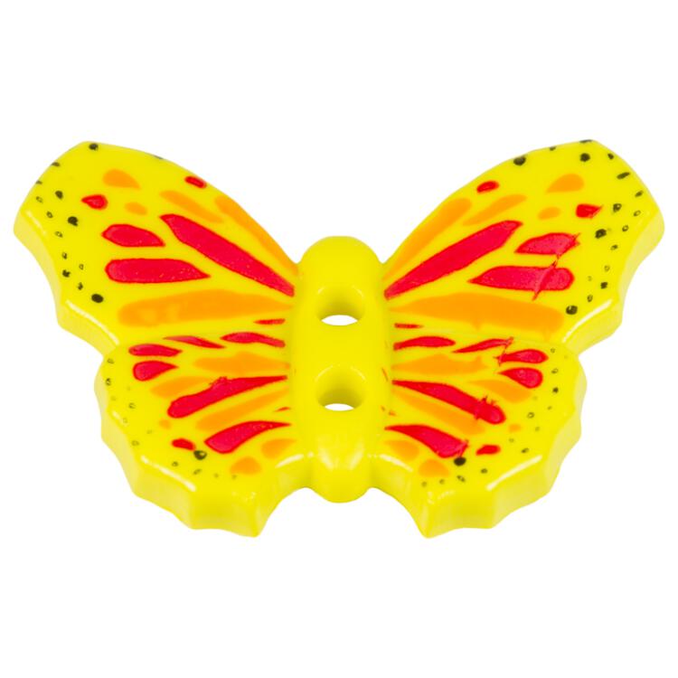 Kinderknopf - Schmetterling in Gelb mit Muster in Rot-Orange