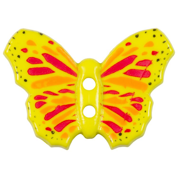 Kinderknopf - Schmetterling in Gelb mit Muster in Rot-Orange