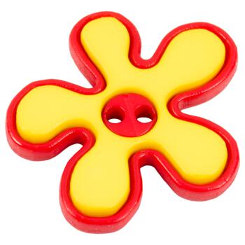 Kinderknopf - Blume in Gelb mit roter Umrandung