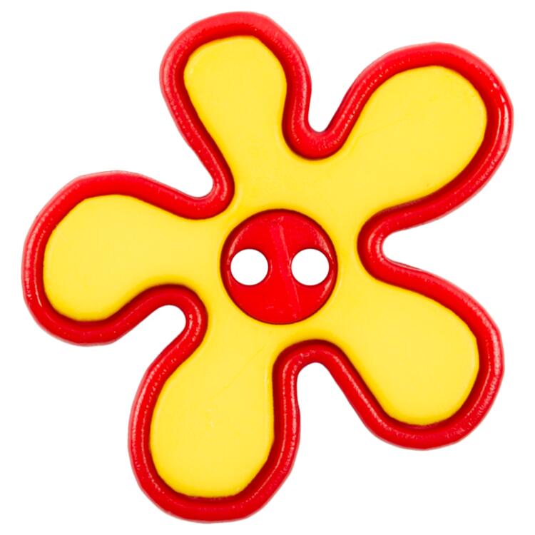 Kinderknopf - Blume in Gelb mit roter Umrandung 20mm