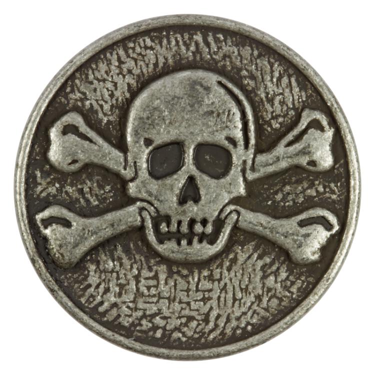 Totenkopf Knopf (Skull) aus Metall in Altsilber 20mm